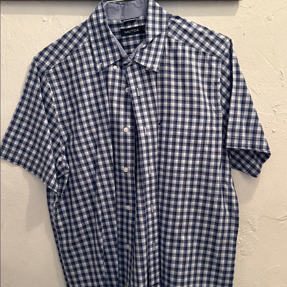 Nautica Navy and White Plaid Shirt